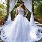 Соблазнительное бальное платье принцессы, свадебные платья с иллюзией, богемное кружевное Тюлевое платье с длинными рукавами и аппликацией, свадебное платье