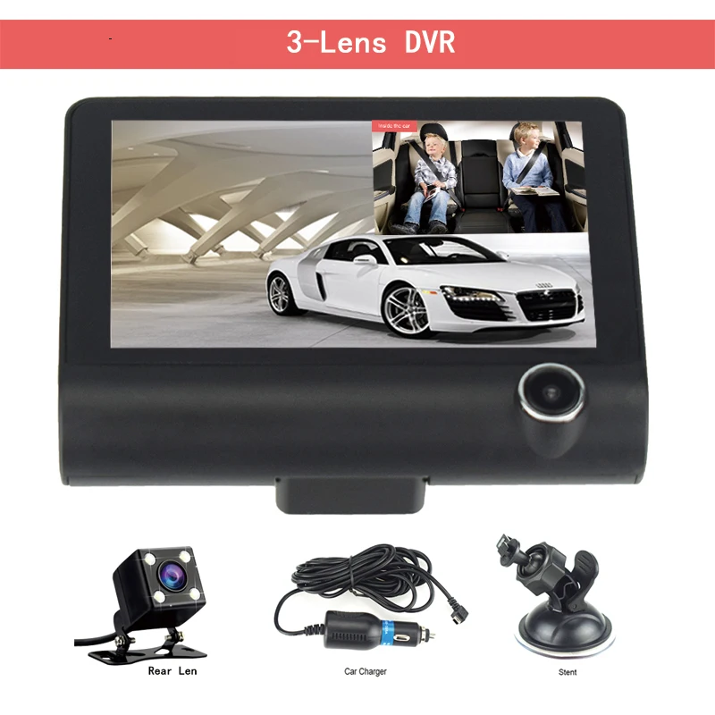 Автомобильный видеорегистратор регистратор с 3 объективами 4 0 дюйма функцией