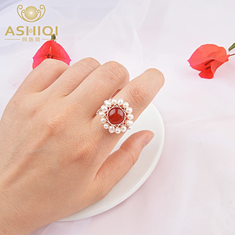 Женские винтажные кольца с натуральным пресноводным жемчугом ASHIQI дизайнерские