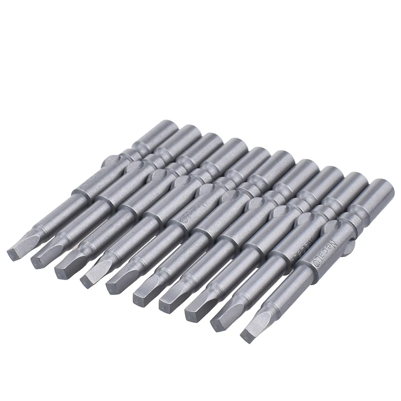 10PCS 60mm Screwdriver Sets 802 6mm Round Shank S2 Alloy Steel Magnetic Square Head Screwdriver Bits Hand Tools SQ0 SQ1 SQ2 SQ3