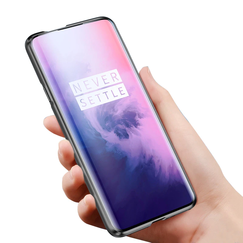 Магнитный чехол для One Plus 7 7Pro 6T Металлическая Рамка Магнит флип закаленное стекло