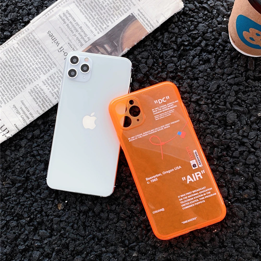 ins Fluorescence Sport Brand White label Phone Case for iPhone 14 13 12 11 Pro X XS MAX XR 7 8Plus Clear Soft Silicon Cover Capa