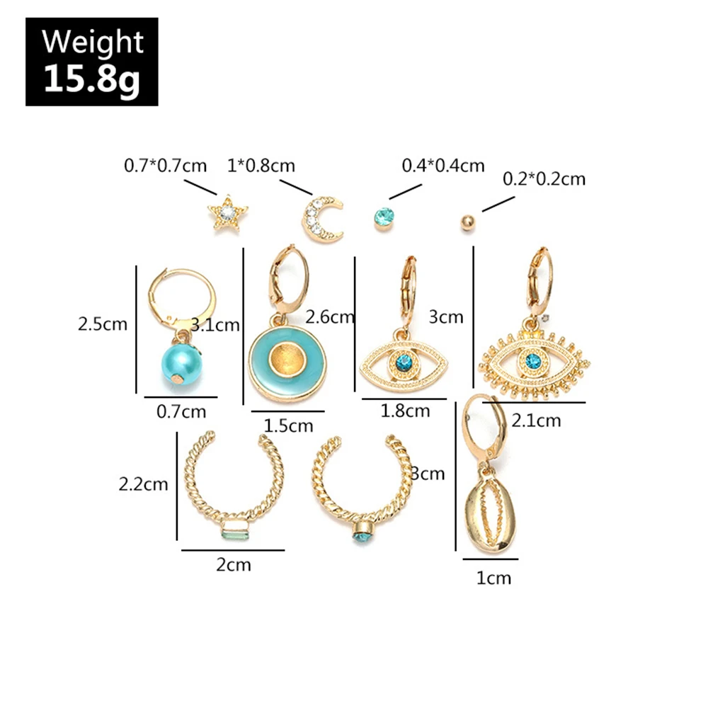 2020 New Boho Fashion Geometric Crystal Eyes Stars Moon Shell Faux Pearls Pendant Mix Earrings For Women Vintage Earring Jewelry | Украшения