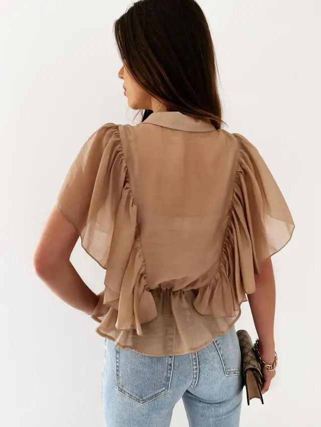 

2021 Fashion Summer Women Shirt Chiffon Solid Bow Bandage Shirt for Women Casual Elegant Loose Short Sleeve Blouse Blusa 14475