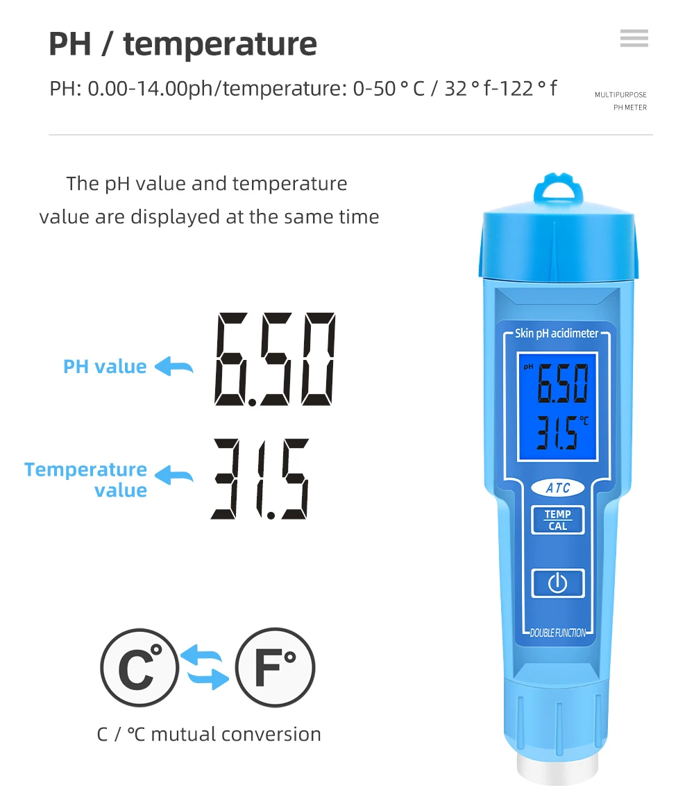 PH-6118 Ph кожи Acdimeter 2 в 1 PH тестер рН-метр Автоматическая Калибровка с Подсветка для