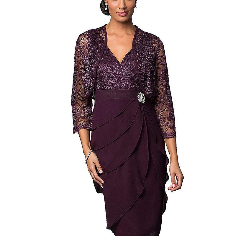 Шифоновое Вечернее Платье До Колена для матери невесты с V образным вырезом и