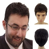 hairjoy synthetic hair wigs men black short straight wig heat resistant fiber