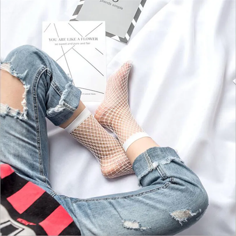 LJCUIYAO Summer Sexy Retro Lace Floral Mesh Women Girl Socks Elastic Fashion Lady Soft Short Female Crystal Hollow Sock | Женская одежда