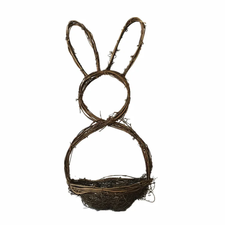 

Easter Cute Bunny Shape Wreath Holiday Home Door Window Hanging Ornament Handmade Rattan Rabbit Garland
