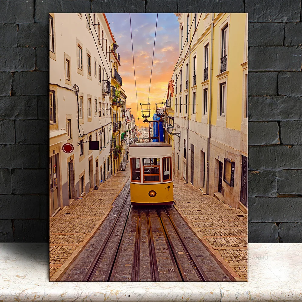 

Nordic Vintage City Canvas Paintings Modern Building Photo Wall Art Pictures Tram Street Posters Prints Living Room Home Decor