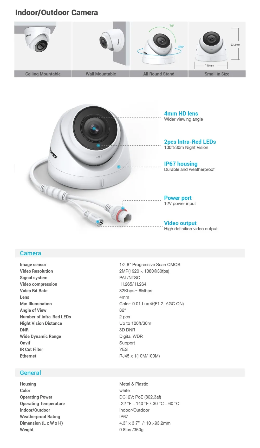 ANNKE 8CH 2MP со сверхвысоким разрешением Ultra HD, POE сетевой видеорегистратор безопасности Системы 8MP H.265 NVR с 4X2 Мп возможностью погружения на глубину до 30 м Ночное видение всепогодный IP CCTV Камера