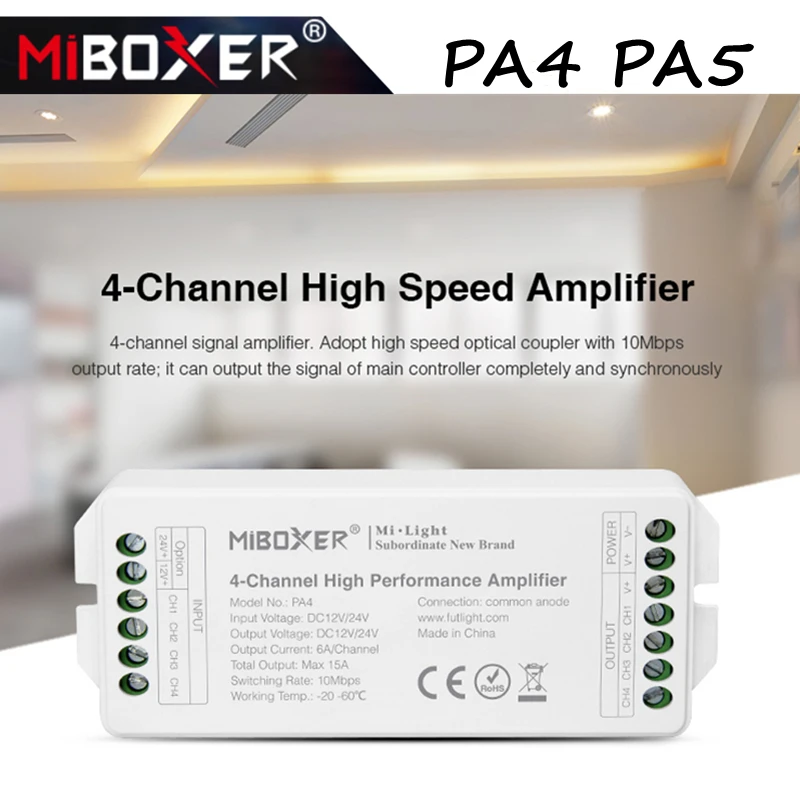 Miboxer PA4 PA5 4-Channel High Speed Performance 5-Channel LED Strip Amplifier Controller Strong Compatibilit