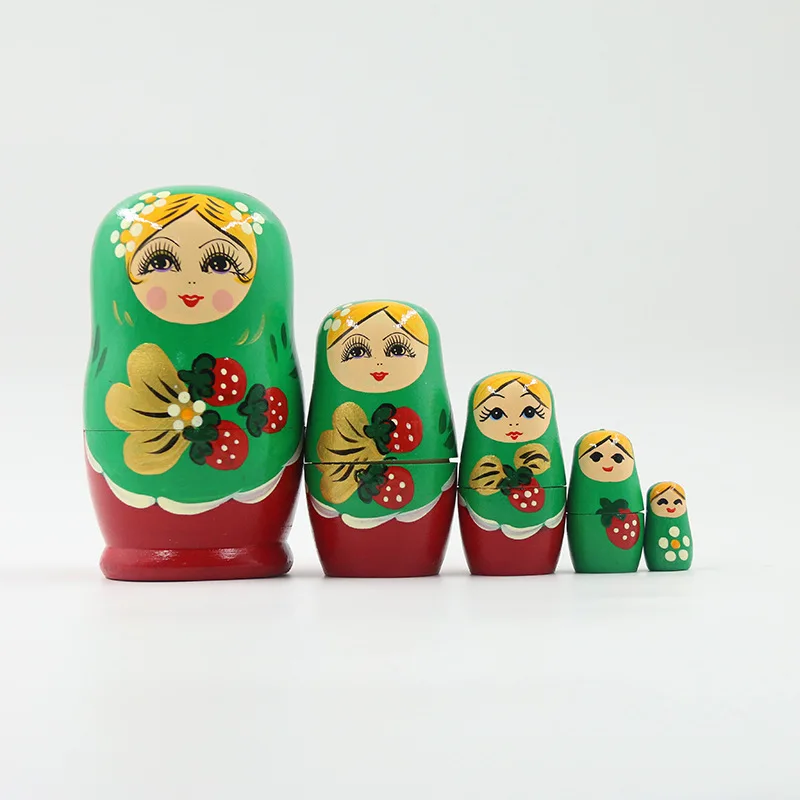 5 Layers Matryoshka Doll Wooden Strawberry Girls Russian Nesting Dolls for Baby Children Gifts Toy Ornaments Home Decor