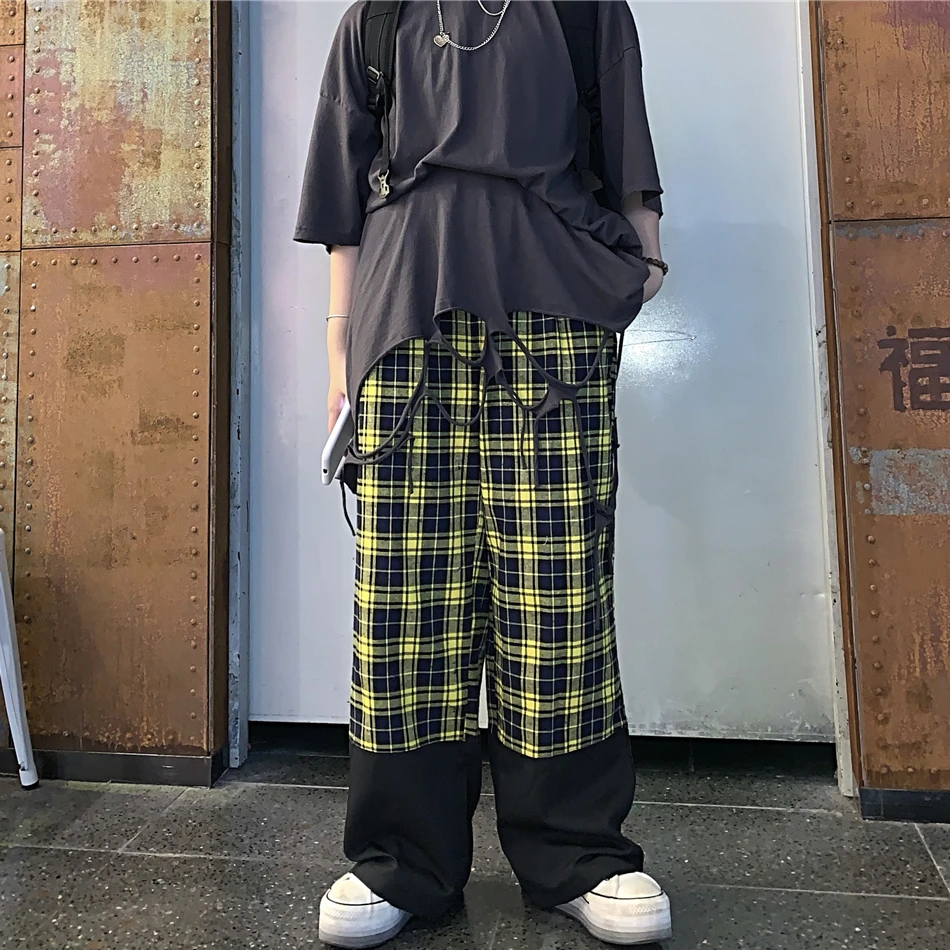 Harajuku брюки унисекс с клетчатым узором свободные длинные женские мужские штаны верхняя одежда Лоскутные Брюки уличная хипстерская осенняя одежда для пар