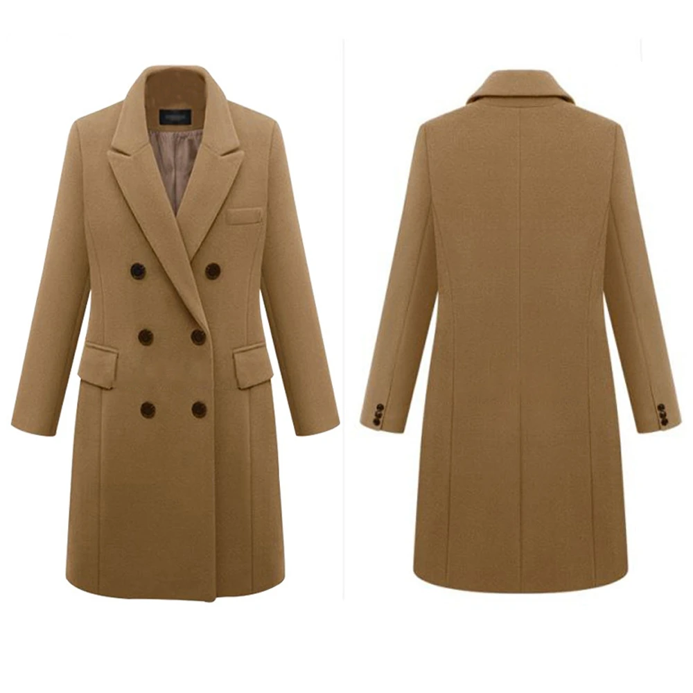 

Solid Autumn Long Sleeve Long Lady Office Suit Blazer Outwear Blazer Coat New Casual Double-breasted Pockets Womans Blazers