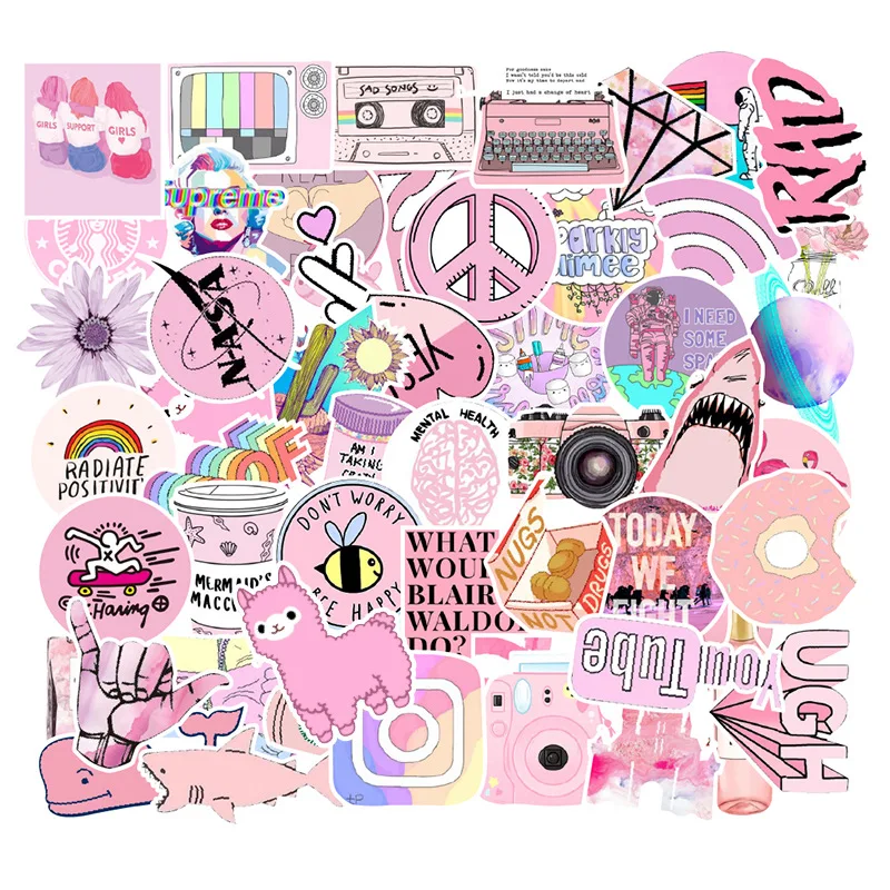 

50/Pcs Lovely pink Graffiti Stickers for Laptop Skateboard Bike Helmet Luggage Motorcycle Waterproof Decal Toy Children gift