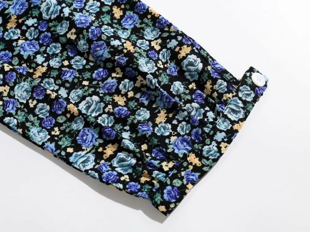 Женское винтажное платье-миди Bazaleas элегантное платье с принтом в виде синей розы