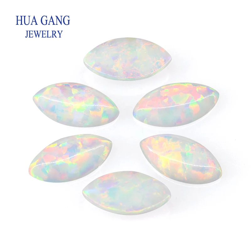 

OP17 Synthetic Opal Loose Stones Marquise Shape Cabochon Flat Back Created Opal Beads Semi-Precious Stones For Jewelry Making