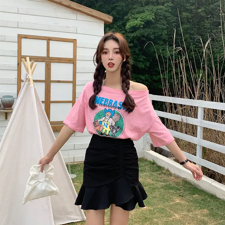 

Suit women summer fashion Korean student loose T-shirt show thin half skirt two sets of women net red ins suit skirt