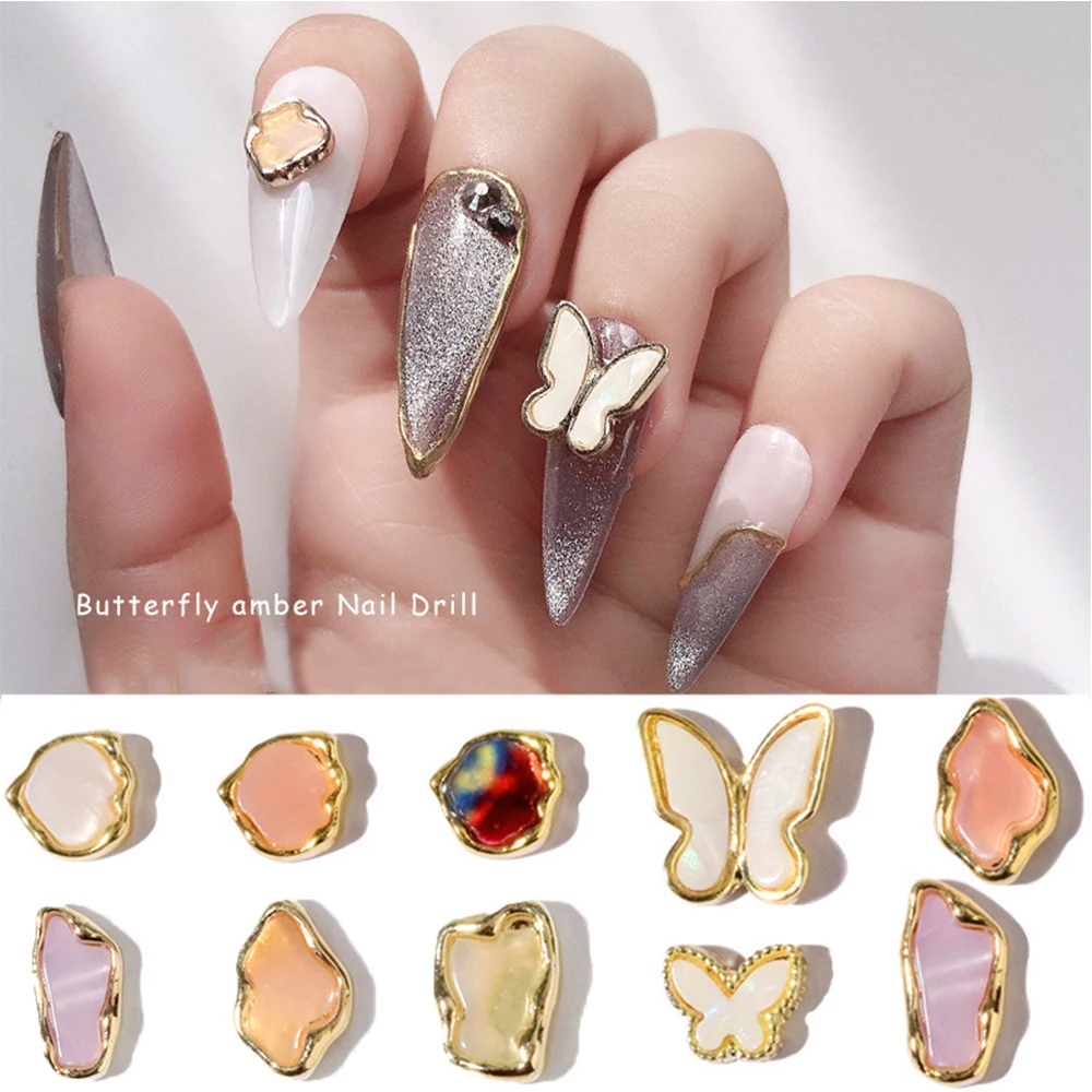 

2Pcs/Bag Shining Irregular Amber Metal Nail Jewelry Butterfly Nail Art Decoration Nail Rhinestones Manicure Tools