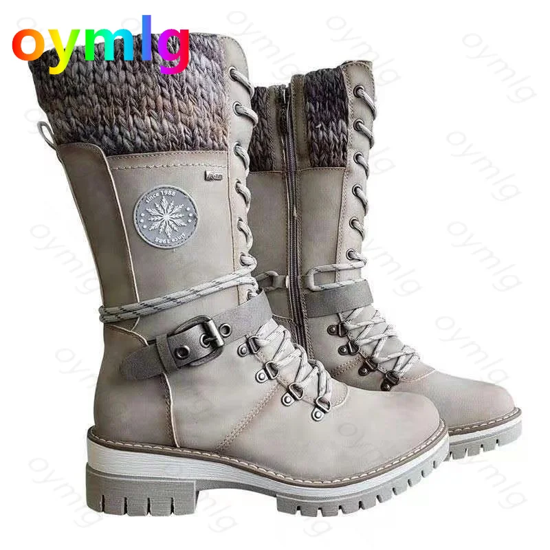 

Plus size women's boots new European and beautiful women's front lace-up rider boots mid-tube square heel round toe Martin boots