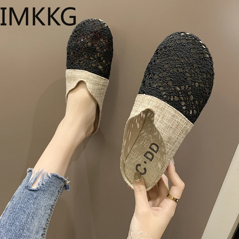 Новинка Женские парусиновые летние туфли на плоской подошве с вырезами лоферы