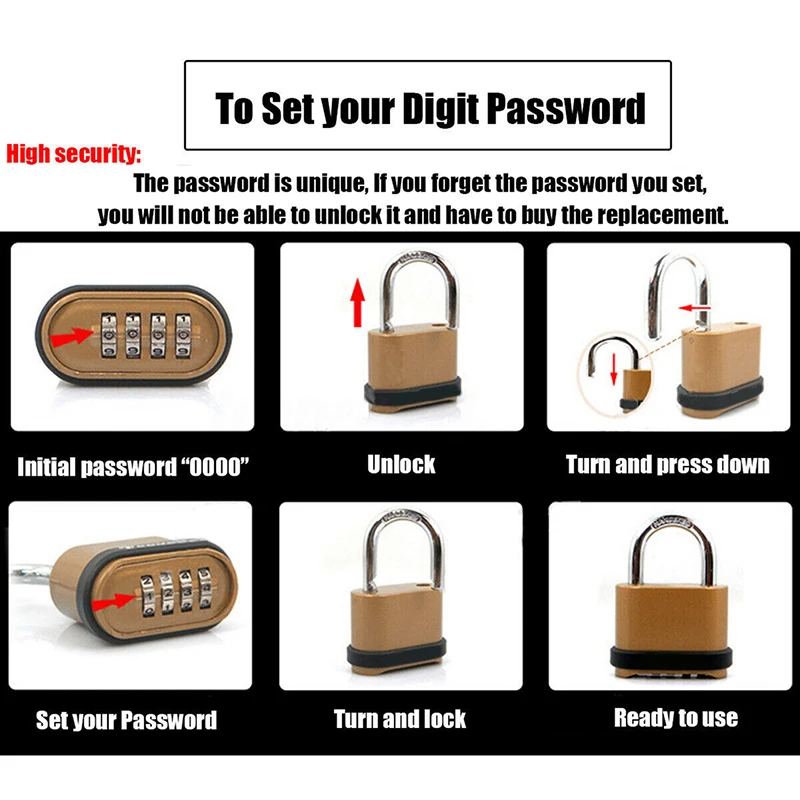 Четырехзначный кодовый навесной замок с цифрами водонепроницаемый для гаража