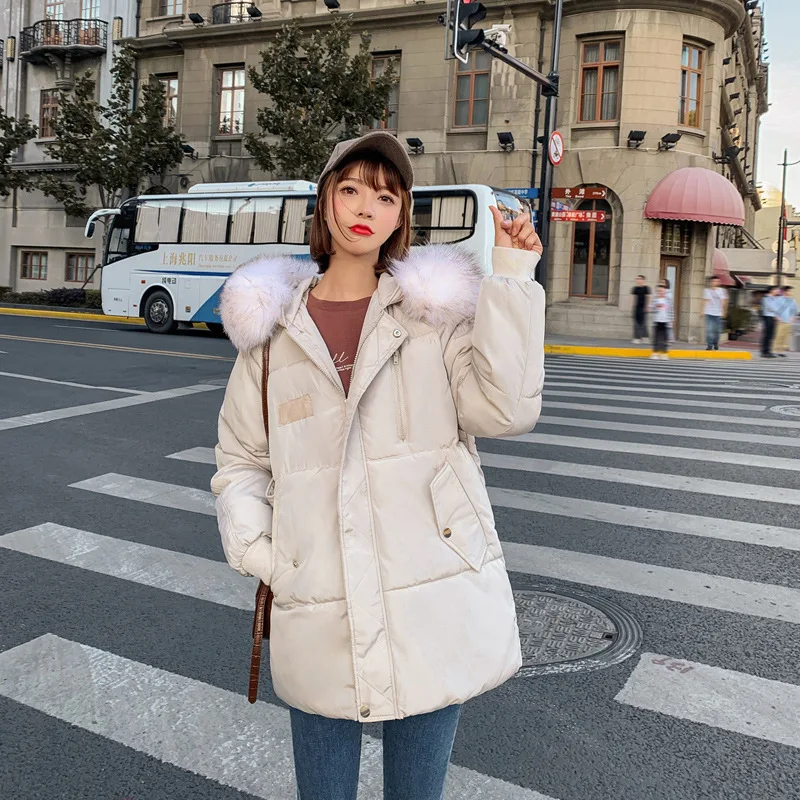 2020 Hooded Ladies Winter Thick Fur Collar Down Jacket Coat Plus 2XL Size Short Thick Warm Cotton Winter Coat  Ladies Clothing
