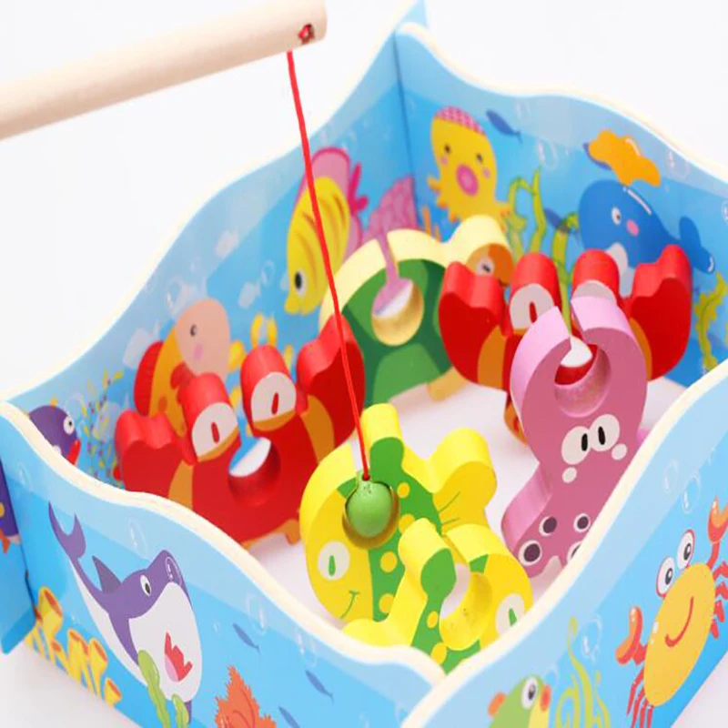 

Baby Kid Wooden toys Magnetic Fishing Game 3D Jigsaw Puzzle Toy Interesting Baby Children Educational Puzzles Toy Gift