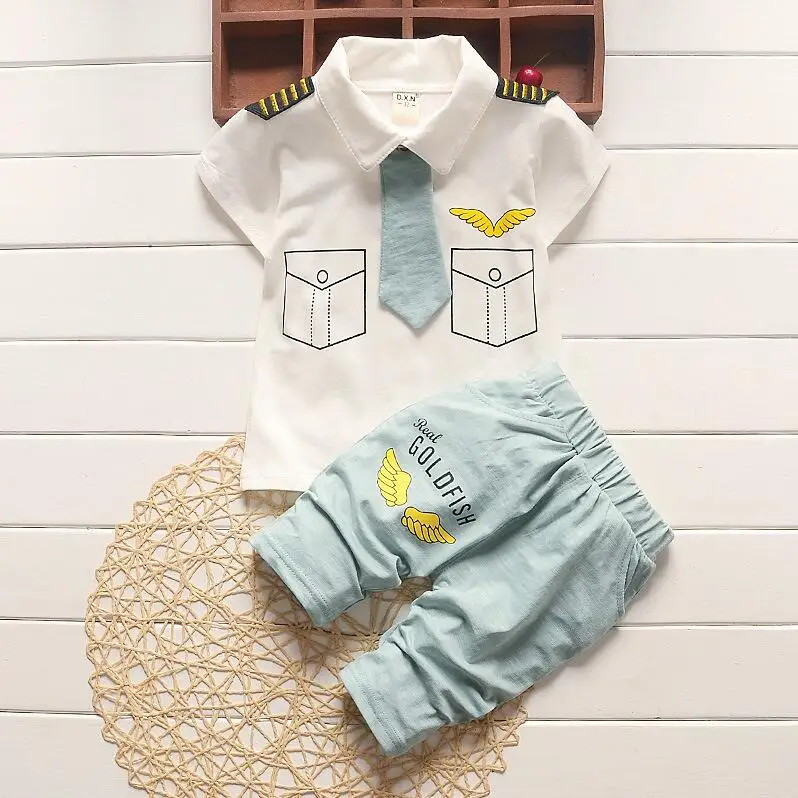 BibiCola/комплект летней одежды для маленьких мальчиков, комплекты одежды для детей Товары для малышей, топы+ шорты, спортивный костюм из 2 предметов Детская одежда Одежда для мальчиков - Цвет: Небесно-голубой