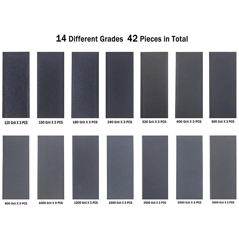 

42 Pcs Grit Sandpaper Dry Wet Waterproof Sandpaper for Wood Furniture Finishing Metal Sanding Automotive Polishing