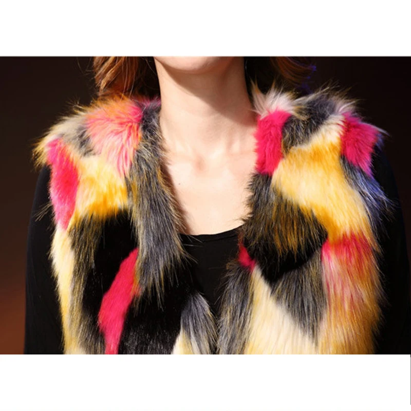 Женская жилетка из искусственного меха размера плюс 2020 6XL Лоскутная расцветка