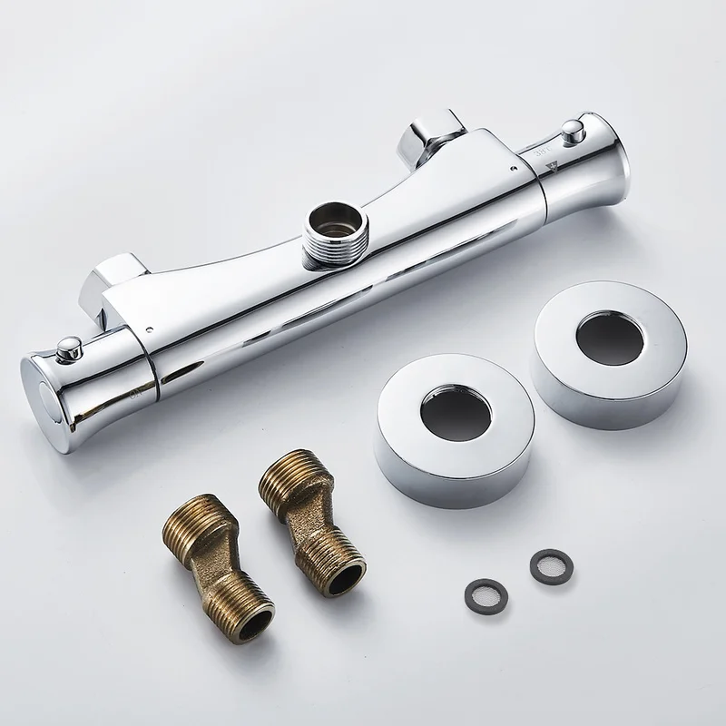 

3/4\" Outlet Thermostatic Shower Faucet Mixer Shower Exposed Valve Top Mixer Bar Exposed Chrome Tap Round Bathroom Fixture