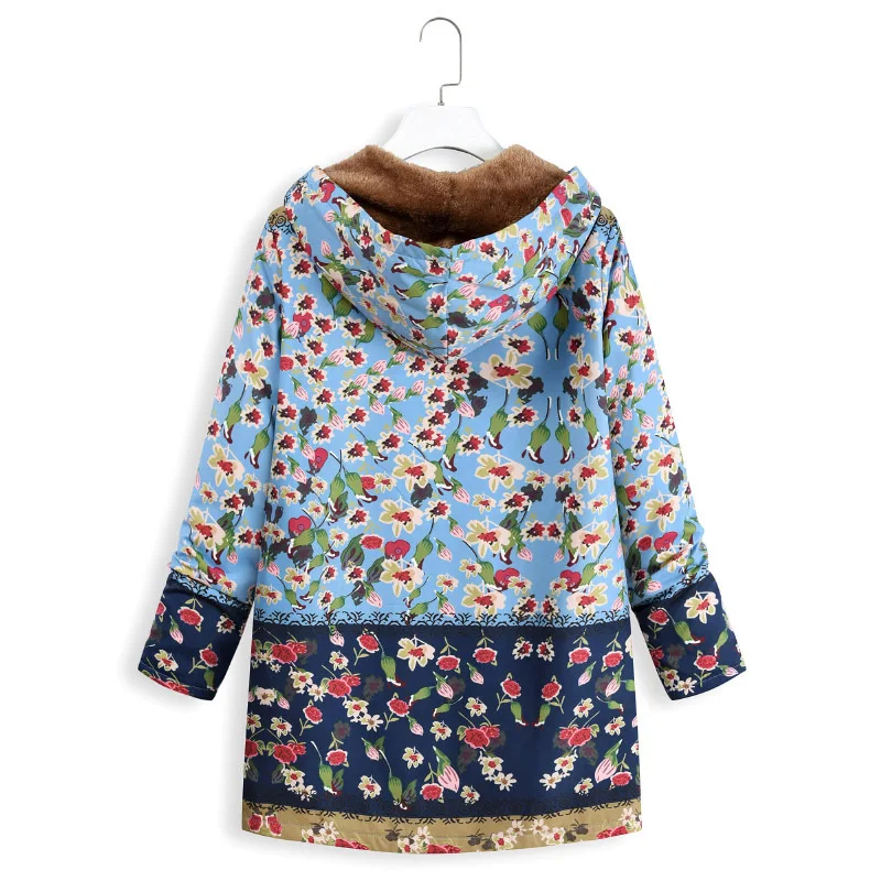 Comfortable and Warm Women Winter Printed Plush Long Sleeve Hooded Jacket FDC99 | Женская одежда