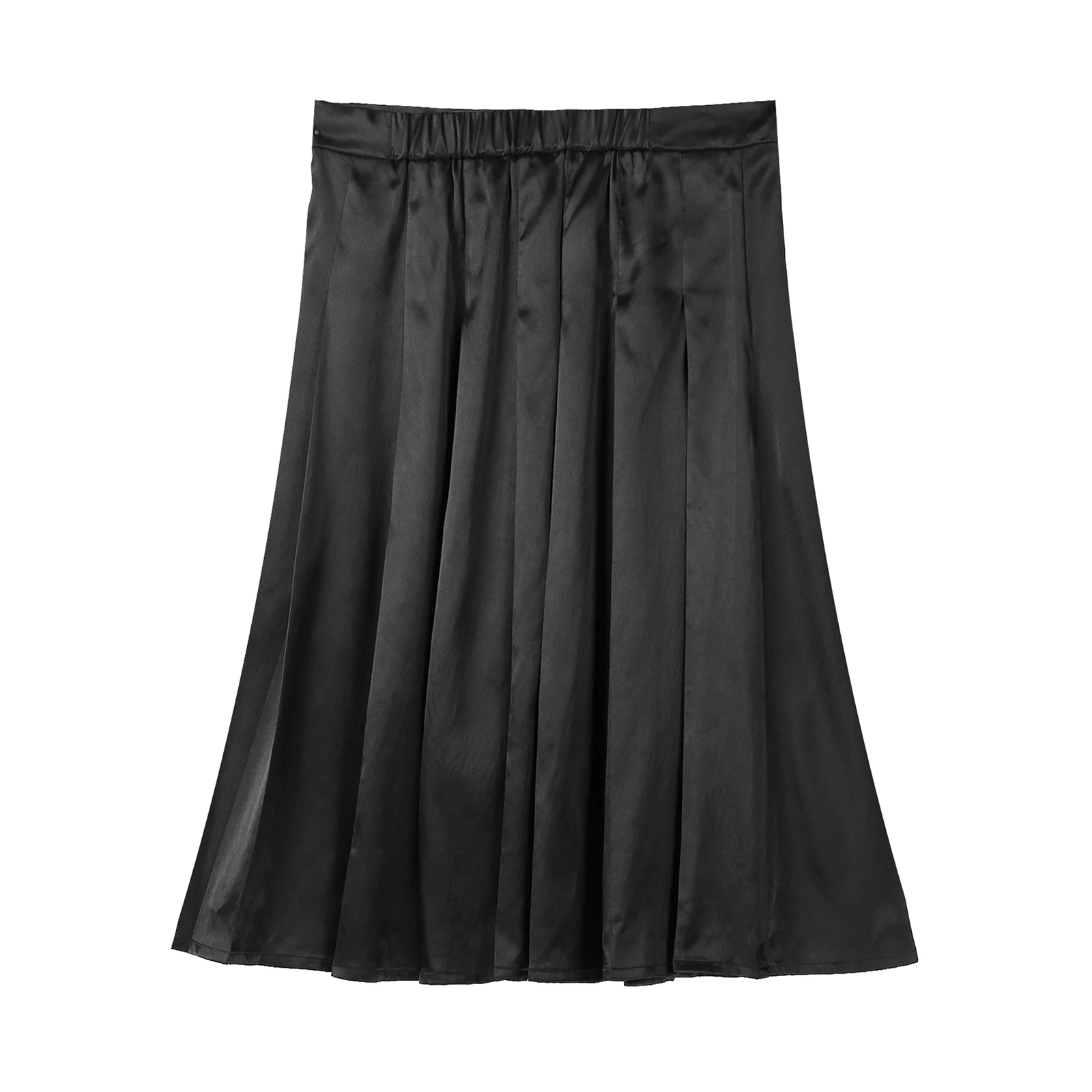 New Men Pleated Satin Midi Skirt Loungewear Side Invisible Zipper Back Elastic Waistband Skirts Nightwear Solid Color Sleepwear