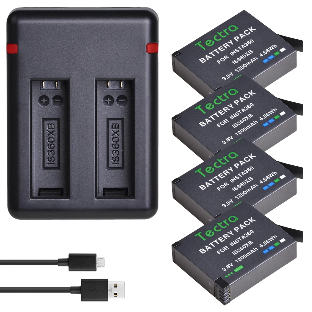 

4PCS 1200mAh ONE X Battery for Insta360 ONE X Camera Batteries+Dual USB Charger with Type C Port