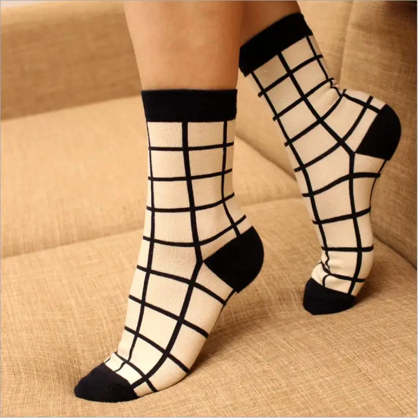 Woman Solid Houndstooth Cotton Socks Plaid Socks Striped Socks Girls Stripes Warm Winter Sock Ankle Socks Crew Socks 6 Pairs/lot