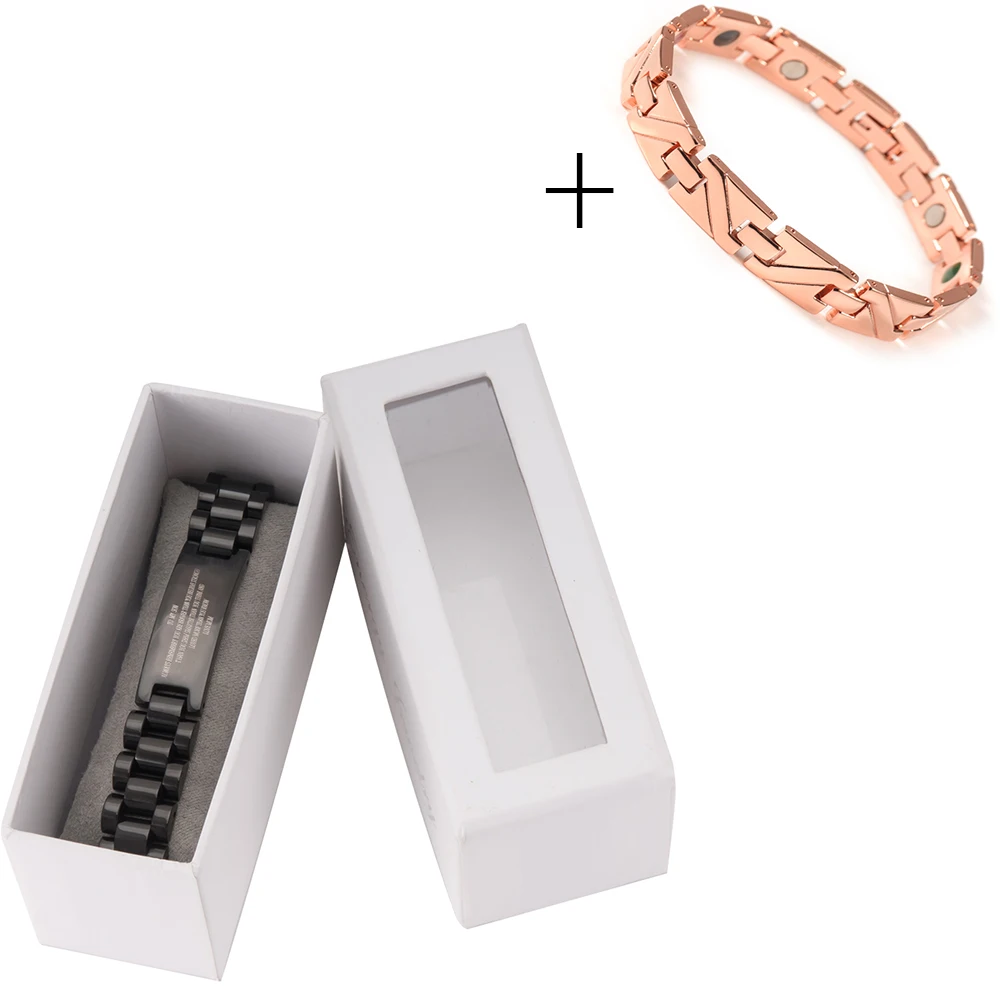 

Buy 1 Get 1 Free Jewelry Gift for Son Hematite ID Stainless Steel Bracelet Bangle For Men