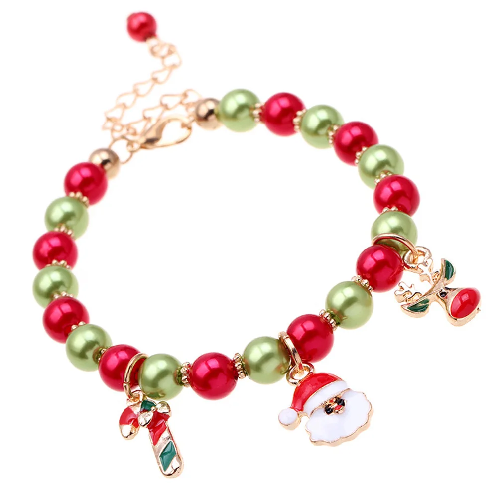Colorful Wristband Christmas Bell Cartoon Bracelet Lovely Santa Claus Elk Xmas Beads Chain Unisex Adjustable Exquisite | Украшения и