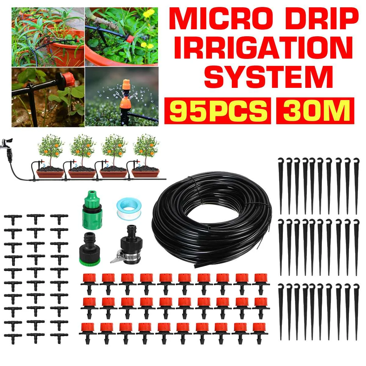 30m Automatic Garden Watering System Kits Self Garden Irrigation Watering Kits Micro Drip Mist Spray Cooling System Sprinkler