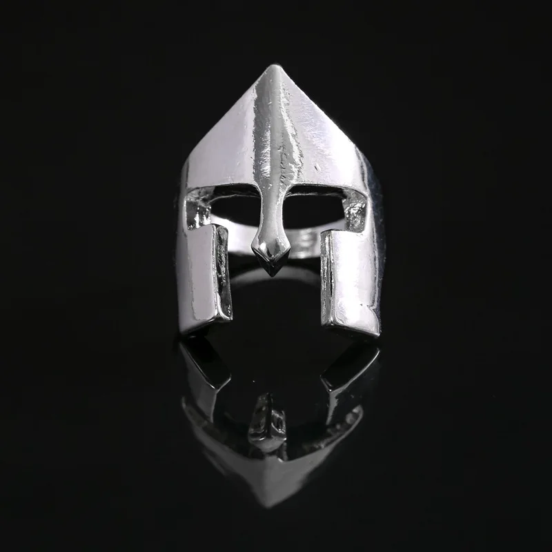 Spartan Hero Helmet Mask Ring for Men Vintage Punk Biker Jewelry Male Cool Antique White Color Finger Rings Gladiator Warrior | Украшения и