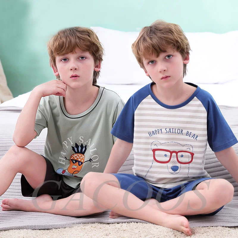 Детские летние пижамы с коротким рукавом комплект одежды для мальчиков