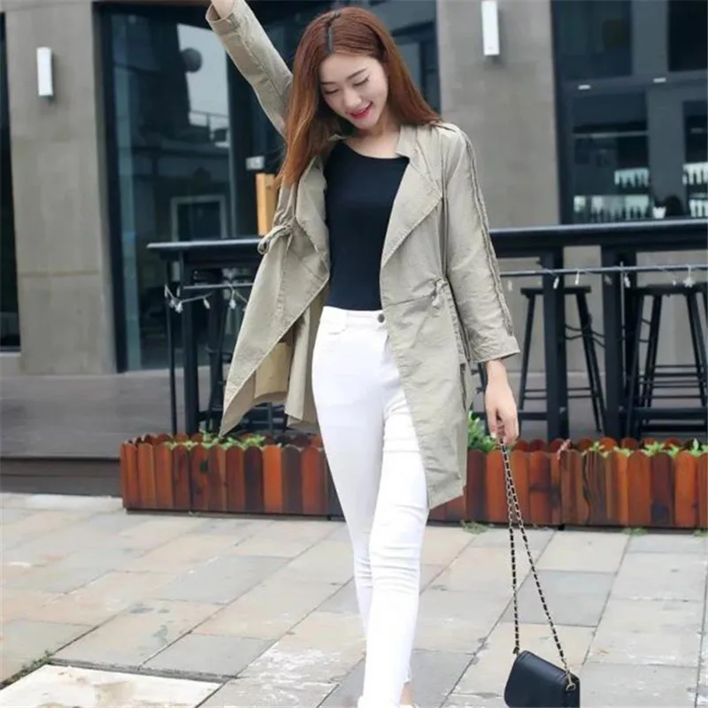 Женская ветровка на завязках Повседневная тонкая куртка средней длины большого