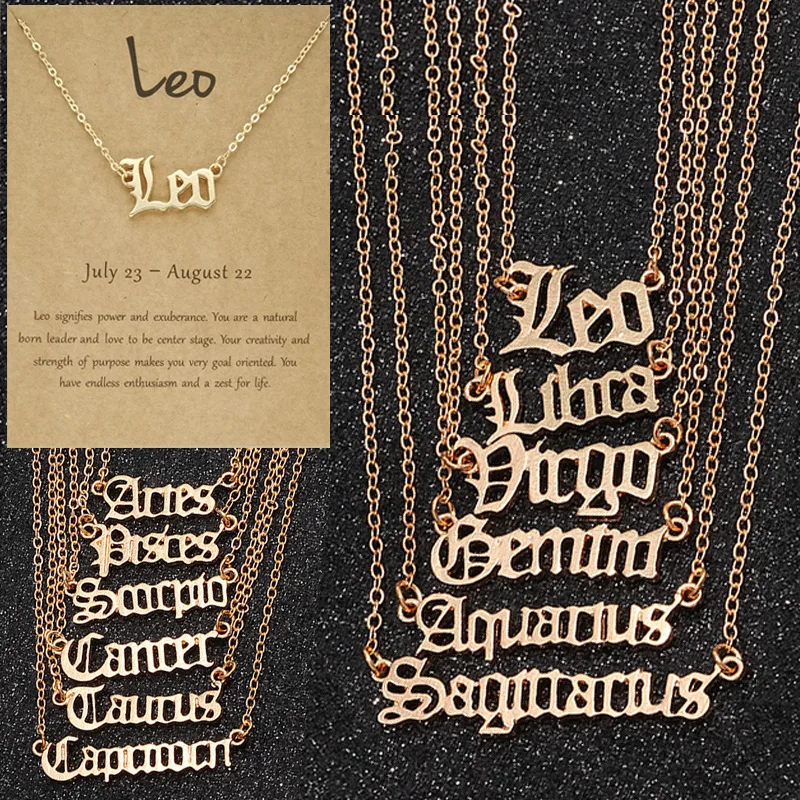 

Retro English Letters 12 Twelve Constellation Necklace Clavicle Chain Card Choker Necklace for Women Jewelry gifts Dropshipping