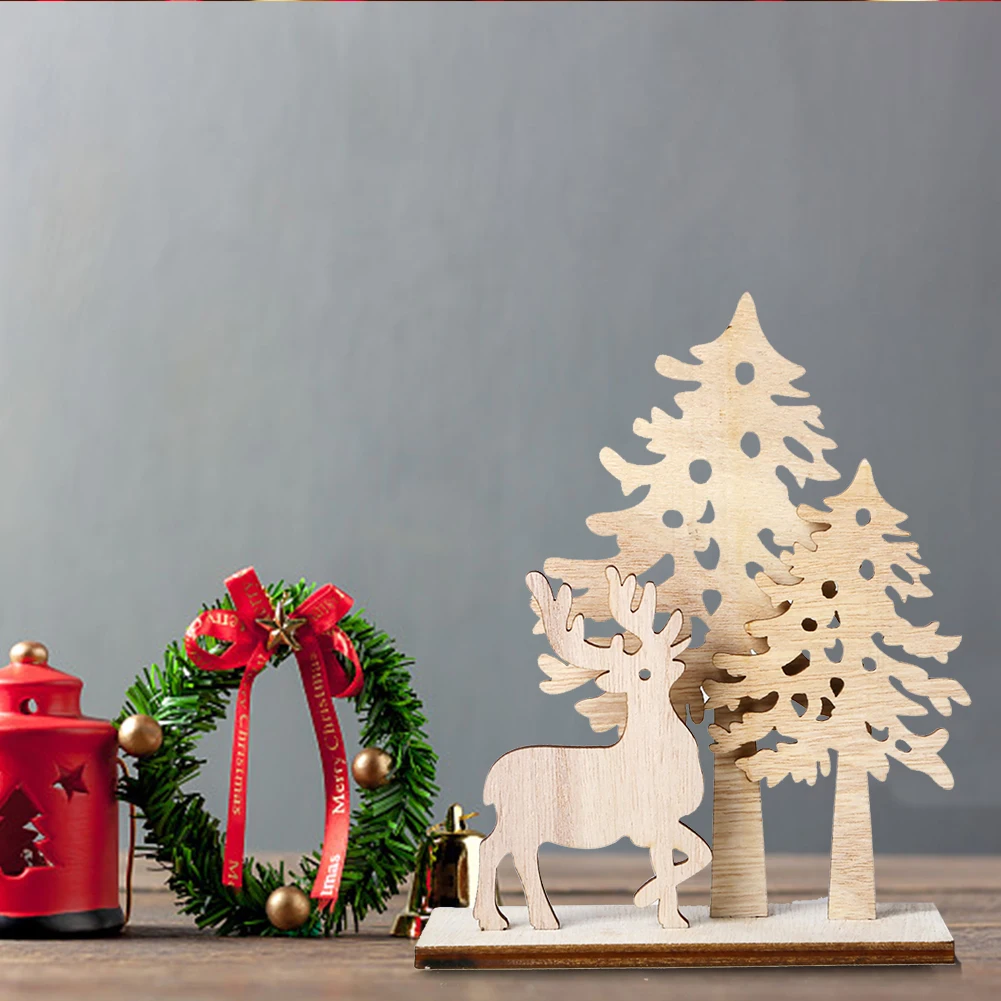 

Wooden Christmas Tree Elk Ornaments Creative Christmas Gift DIY Home Decoration Crafts Decoration