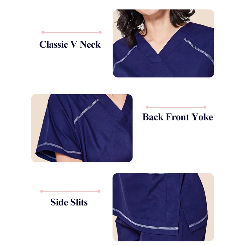 

Navy Unisex Scrub Uniform Scrubs Set Workwear Nursing Uniforms Dental Top Pant Veterinary Classic V Neck Outfit FRSS1909