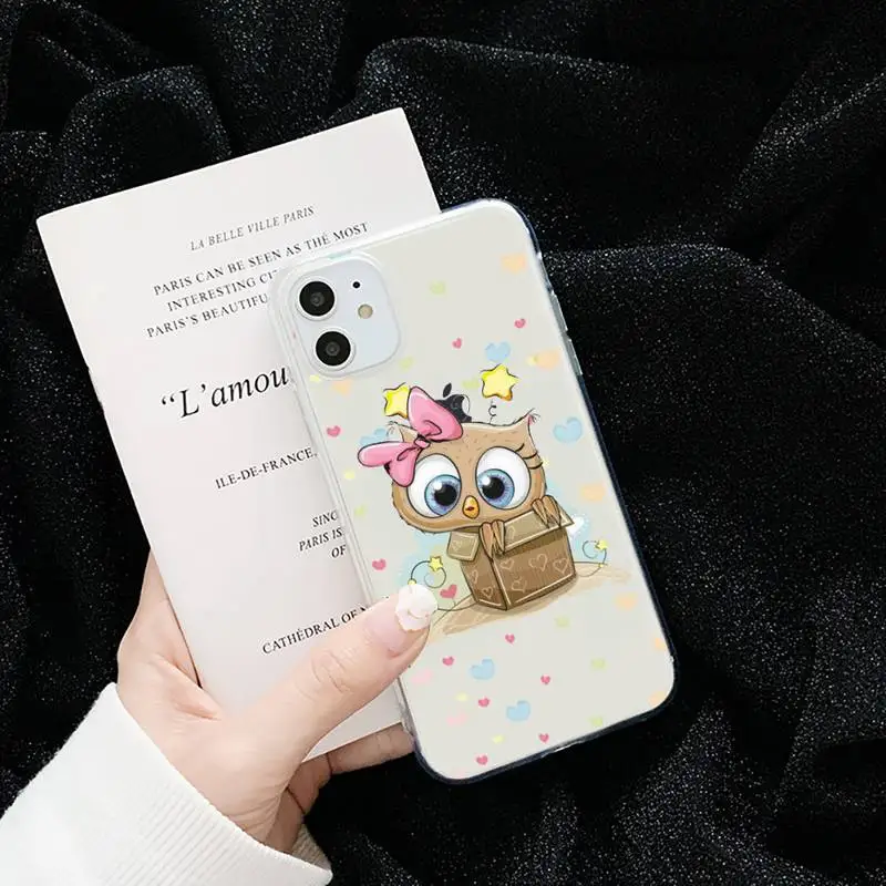 

cute Owl Lover Cartoon Phone Case Transparent for iPhone 6 7 8 11 12 s mini pro X XS XR MAX Plus cover funda shell