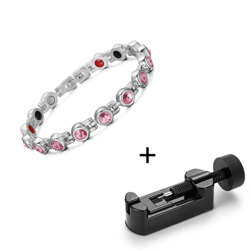 bracelet with tool RainSo 316l нержавеющая сталь магнитный FIR здоровый браслет и браслет для женщин Циркон Шарм звено цепи голограмма браслет Исцеление ювелирные изделия - Окраска металла: bracelet with tool