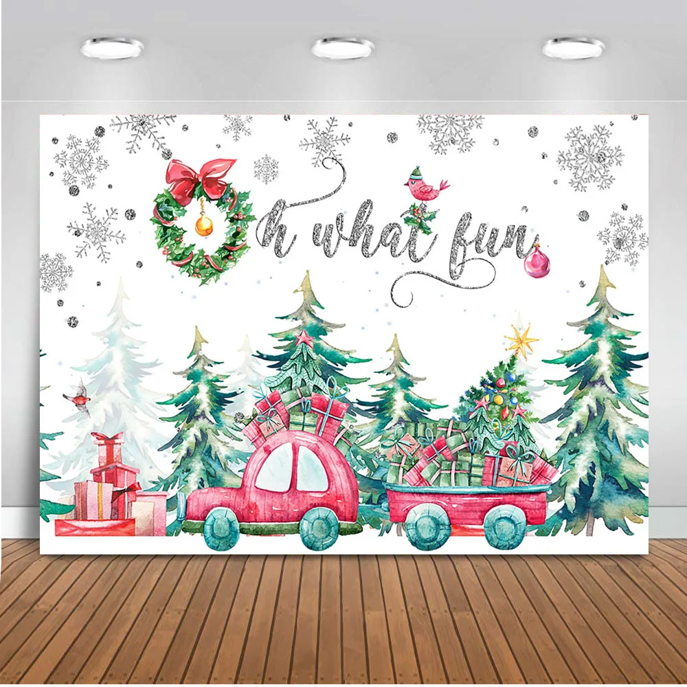 

Christmas backdrop forest tree photography background Pink Car Backdrops for Photographic Studio Children Birthday Decorations