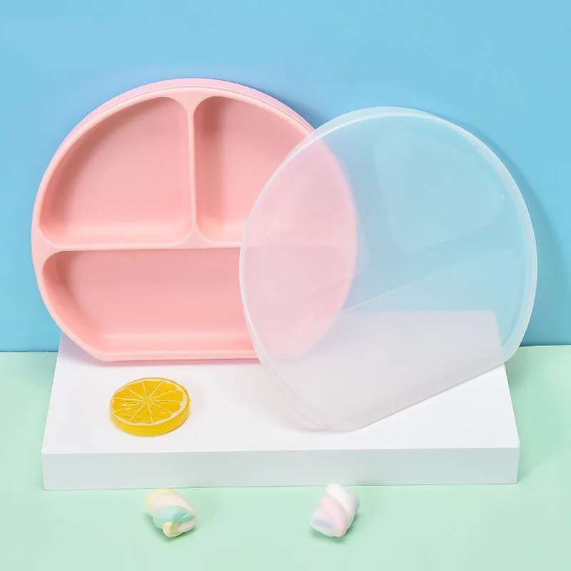 

High Quality Baby Silicone Dishes Kids Bowl Plates Baby Feeding Bowl Kid Plate With Cover Tableware Set